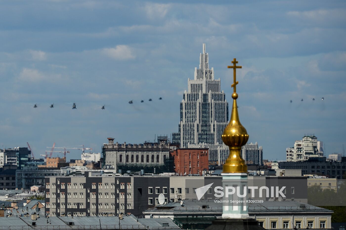 Military aircraft during Victory Day parade rehearsal