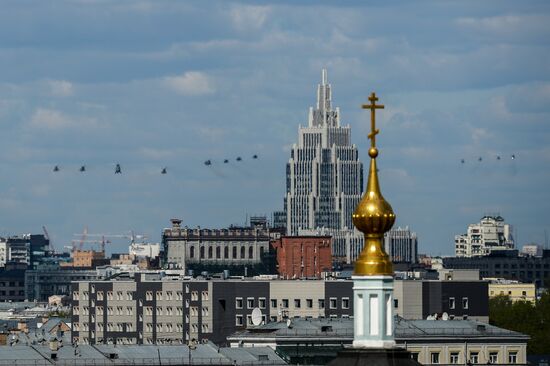 Military aircraft during Victory Day parade rehearsal