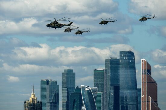 Military aircraft during Victory Day parade rehearsal