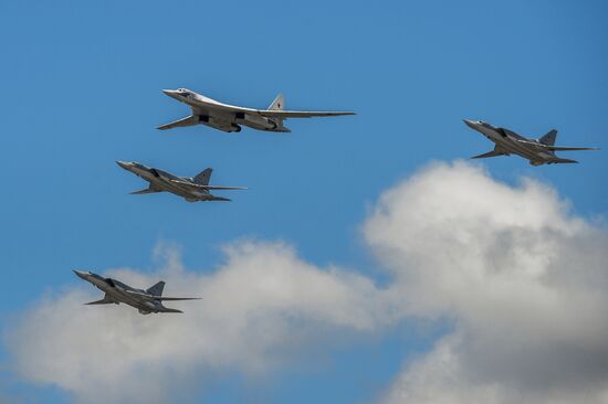 Military aircraft during Victory Day parade rehearsal