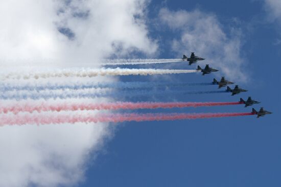 Military aircraft during Victory Day parade rehearsal