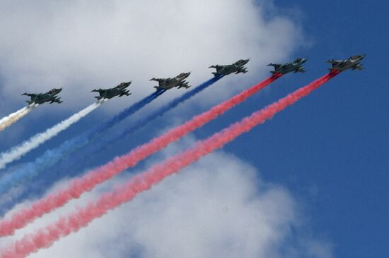 Military aircraft during Victory Day parade rehearsal