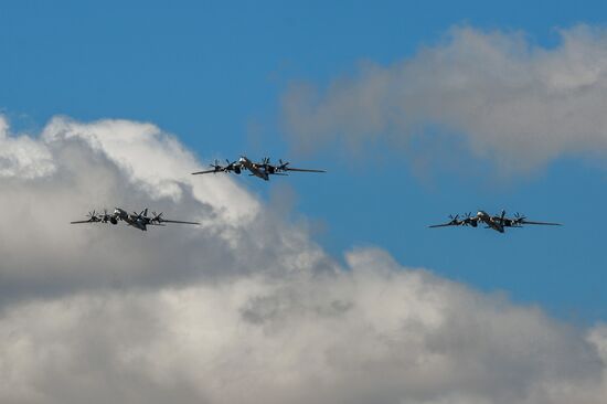 Military aircraft during Victory Day parade rehearsal