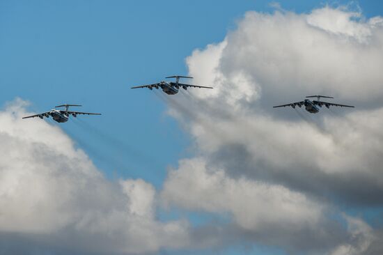 Military aircraft during Victory Day parade rehearsal