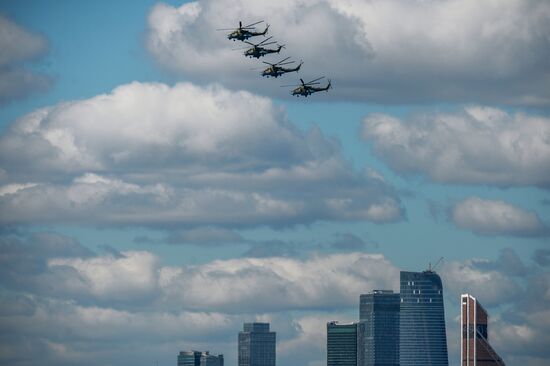 Military aircraft during Victory Day parade rehearsal