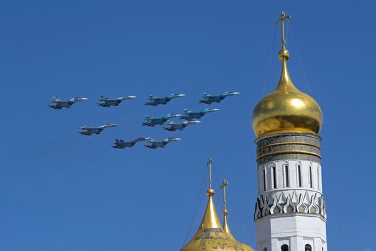 Military aircraft during Victory Day parade rehearsal