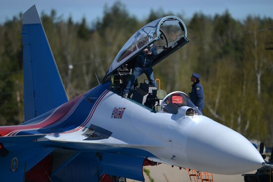 Military aircraft during Victory Day parade rehearsal