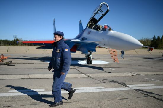 Military aircraft during Victory Day parade rehearsal