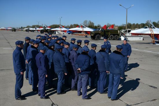 Military aircraft during Victory Day parade rehearsal