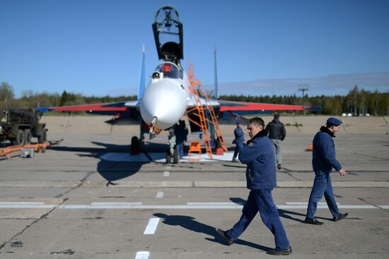 Military aircraft during Victory Day parade rehearsal