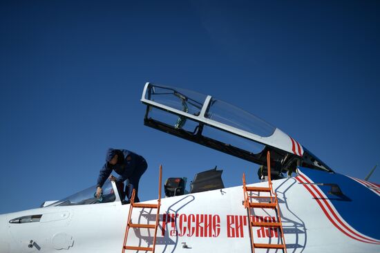 Military aircraft during Victory Day parade rehearsal