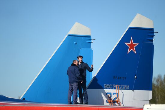 Military aircraft during Victory Day parade rehearsal