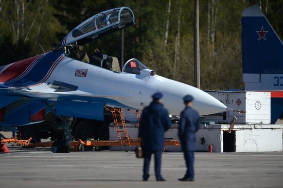 Military aircraft during Victory Day parade rehearsal