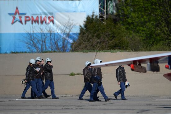 Military aircraft during Victory Day parade rehearsal