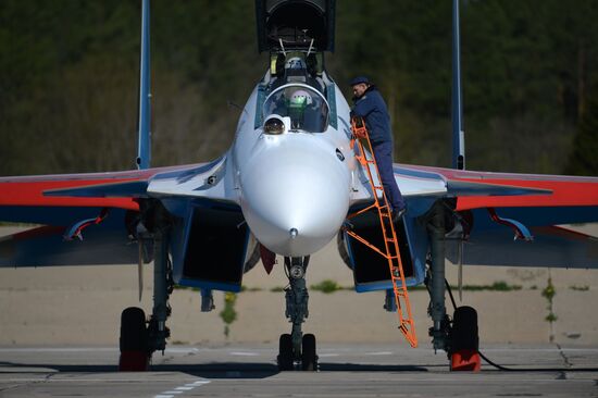 Military aircraft during Victory Day parade rehearsal