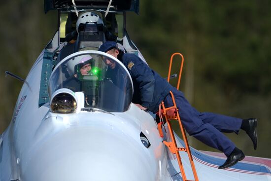 Military aircraft during Victory Day parade rehearsal