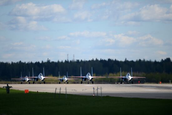 Military aircraft during Victory Day parade rehearsal