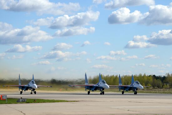 Military aircraft during Victory Day parade rehearsal