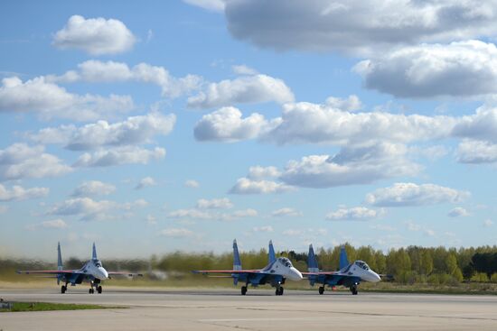 Military aircraft during Victory Day parade rehearsal