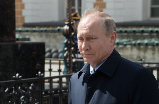 Ceremony of opening of cross in memory of Great prince Sergey Alexandrovich in Kremlin