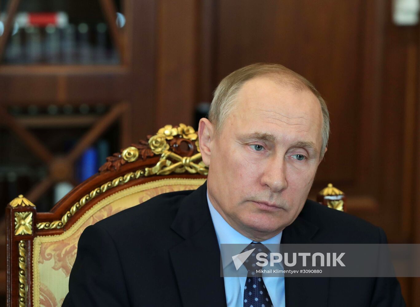 Russian President Vladimir Putin meets with Gazprom CEO Alexei Miller