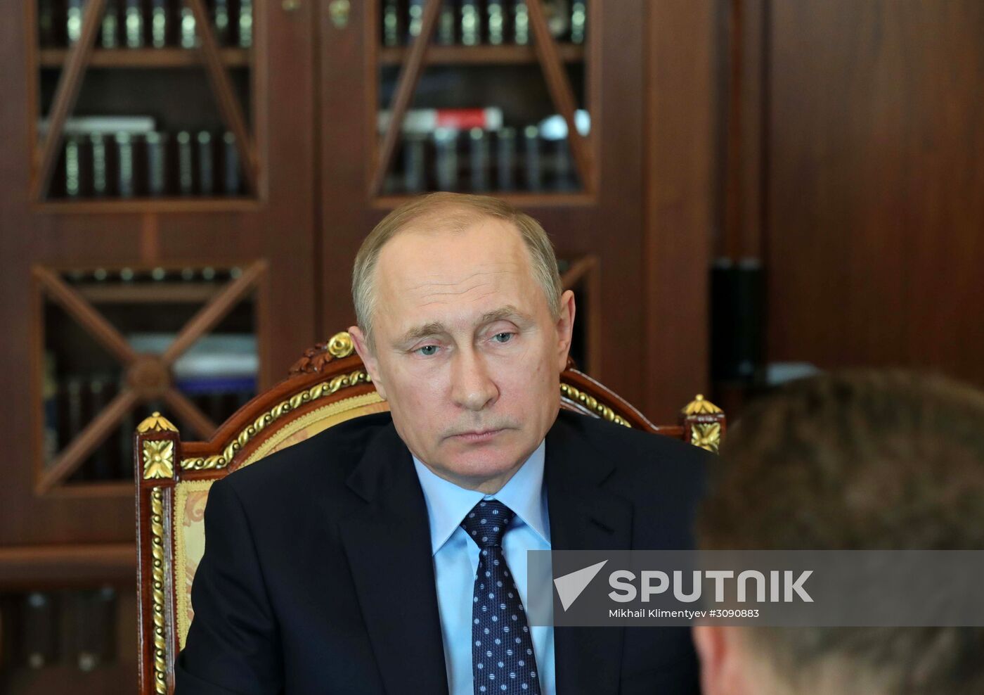 Russian President Vladimir Putin meets with Gazprom CEO Alexei Miller
