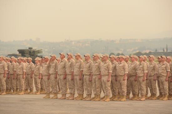 Victory Day parade rehearsal at Hmeimim air field in Syria