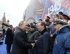 May 9, 2017. Russian President Vladimir Putin, and Russian Prime Minister Dmitry Medvedev before the military parade marking the 72nd anniversary of Victory in the 1941-45 Great Patriotic War. Location: Russia, Moscow. Author: Dmitry Astakhov/Sputnik. President Putin, Prime Minister Medvedev attend military parade on 72nd anniversary of victory in Great Patriotic War