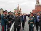 May 9, 2017. Russian President Vladimir Putin, Supreme Commander-in-Chief of the Russian Armed Forces, and Russian Defense Minister Sergei Shoigu, background center, parade commander, Colonel-General Oleg Salyukov, Commander-in-Chief of the Russian Ground Forces, second right, following the military parade marking the 72nd anniversary of Victory in the 1941-45 Great Patriotic War. Left: Commander of the Russian National Guard Viktor Zolotov. Location: Russia, Moscow. Author: Mikhail Klimentyev/Sputnik. President Putin, Prime Minister Medvedev attend military parade on 72nd anniversary of victory in Great Patriotic War
