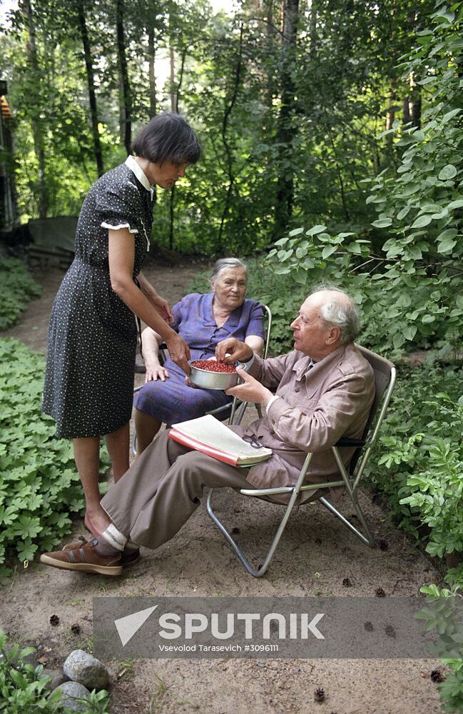 Academician Dmitry Likhachyov at his summer house