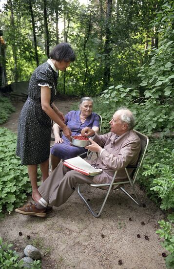 Academician Dmitry Likhachyov at his summer house