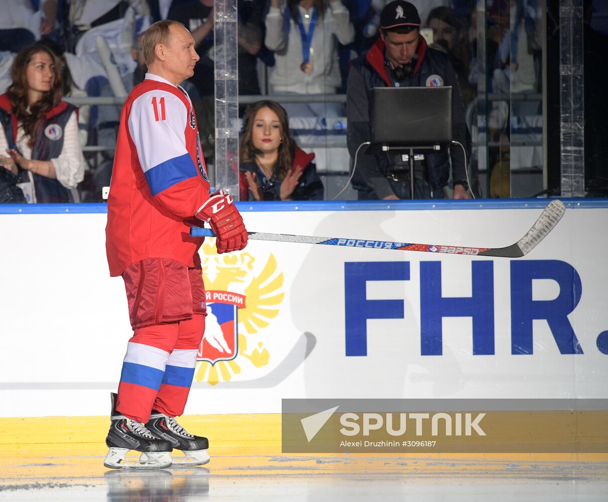 President Vladimir Putin participates in gala match of 6th Night Hockey League Festival