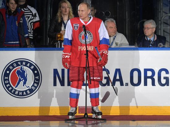 President Vladimir Putin participates in gala match of 6th Night Hockey League Festival