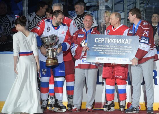 President Vladimir Putin participates in gala match of 6th Night Hockey League Festival