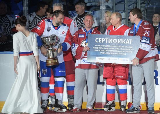 President Vladimir Putin participates in gala match of 6th Night Hockey League Festival