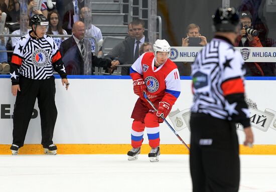 President Vladimir Putin participates in gala match of 6th Night Hockey League Festival