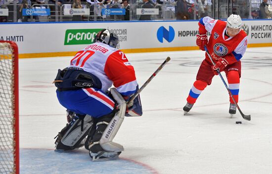 President Vladimir Putin participates in gala match of 6th Night Hockey League Festival