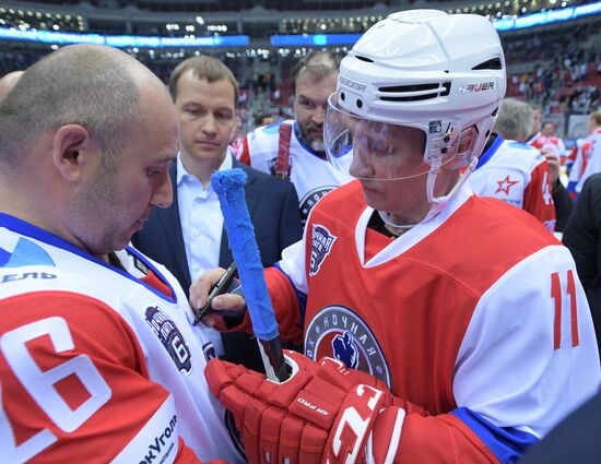 President Vladimir Putin takes part in gala match of Night Hockey League's 6th National Festival