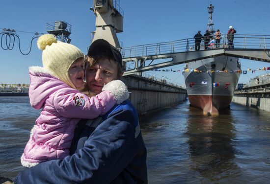 Launching the communications vessel Ivan Khurs in St. Petersburg