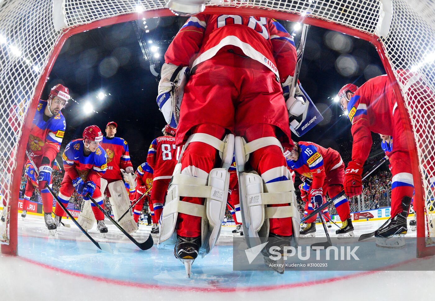 Russian national team players at the 2017 IIHF World Championship group stage match between the national teams of Russia and the USA. Location: Germany, Cologne . Author: Alexey Kudenko/Sputnik. 2017 IIHF World Championship. Russia vs US