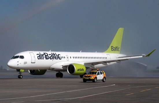 Presentation of Bombardier CS300 plane at Sheremetyevo Airport