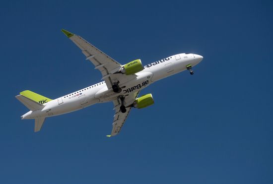 Presentation of Bombardier CS300 plane at Sheremetyevo Airport