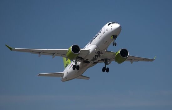 Presentation of Bombardier CS300 plane at Sheremetyevo Airport