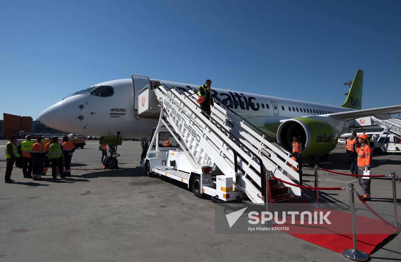 Presentation of Bombardier CS300 plane at Sheremetyevo Airport