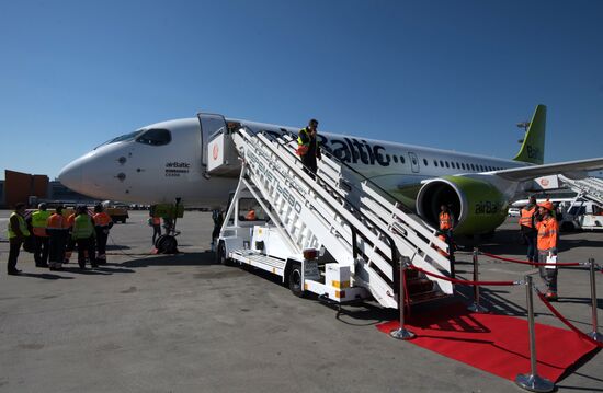 Presentation of Bombardier CS300 plane at Sheremetyevo Airport