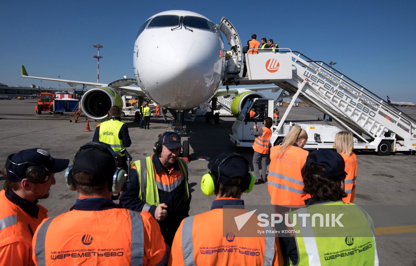 Presentation of Bombardier CS300 plane at Sheremetyevo Airport