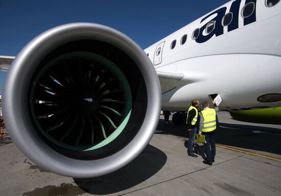 Presentation of Bombardier CS300 plane at Sheremetyevo Airport