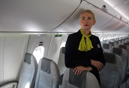 Presentation of Bombardier CS300 plane at Sheremetyevo Airport