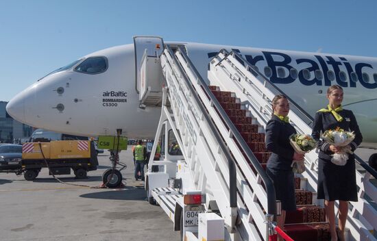 Presentation of Bombardier CS300 plane at Sheremetyevo Airport