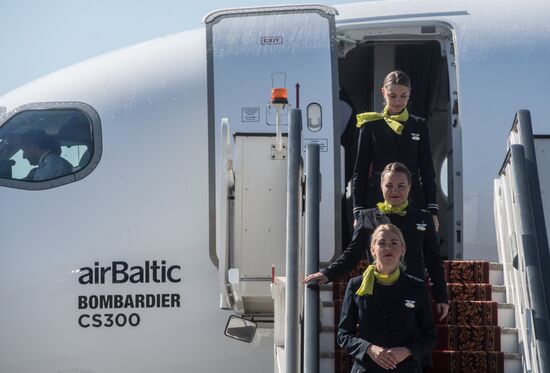 Presentation of Bombardier CS300 plane at Sheremetyevo Airport